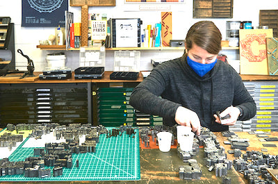 Vintage press used for holiday greeting card